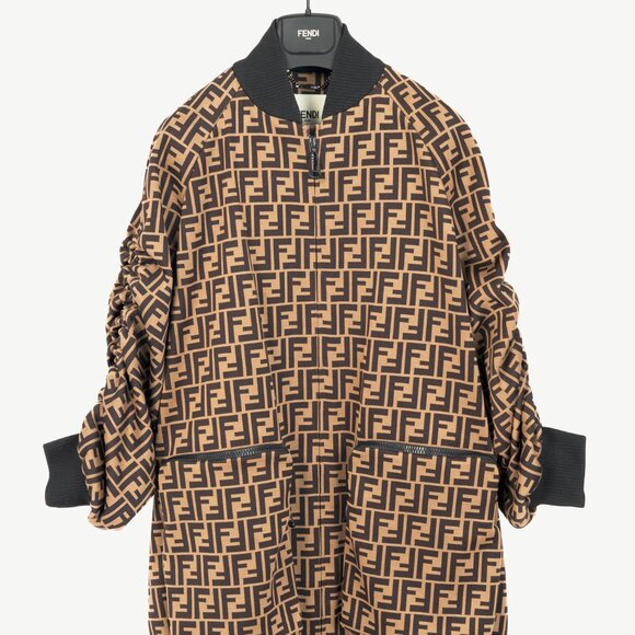 Fendi SS/19 "Mud & Dark Brown" FF-Motif Jersey Oversized Bomber Jacket - Picture 2 of 16